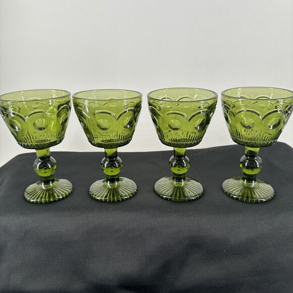 Wine Brandy Glasses 4 Bartlett Collins St. Genevieve Green Bullseye & Cane MCM - Picture 1 of 14